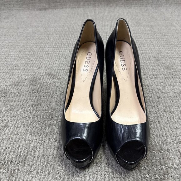 Guess Heels Black Leather Peep Toe Women's Size 7.5 - Picture 4 of 12